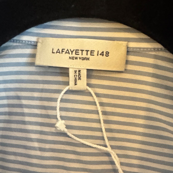 Lafayette 148 New York Blue and White Striped Shirt - Picture 5 of 16
